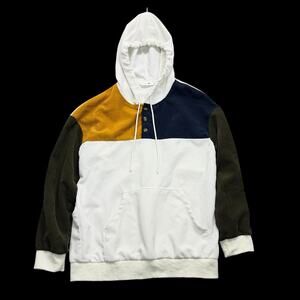 CharmkpR Corduroy Colorblock Hoodie Sz M White Navy Olive Mustard Pullover